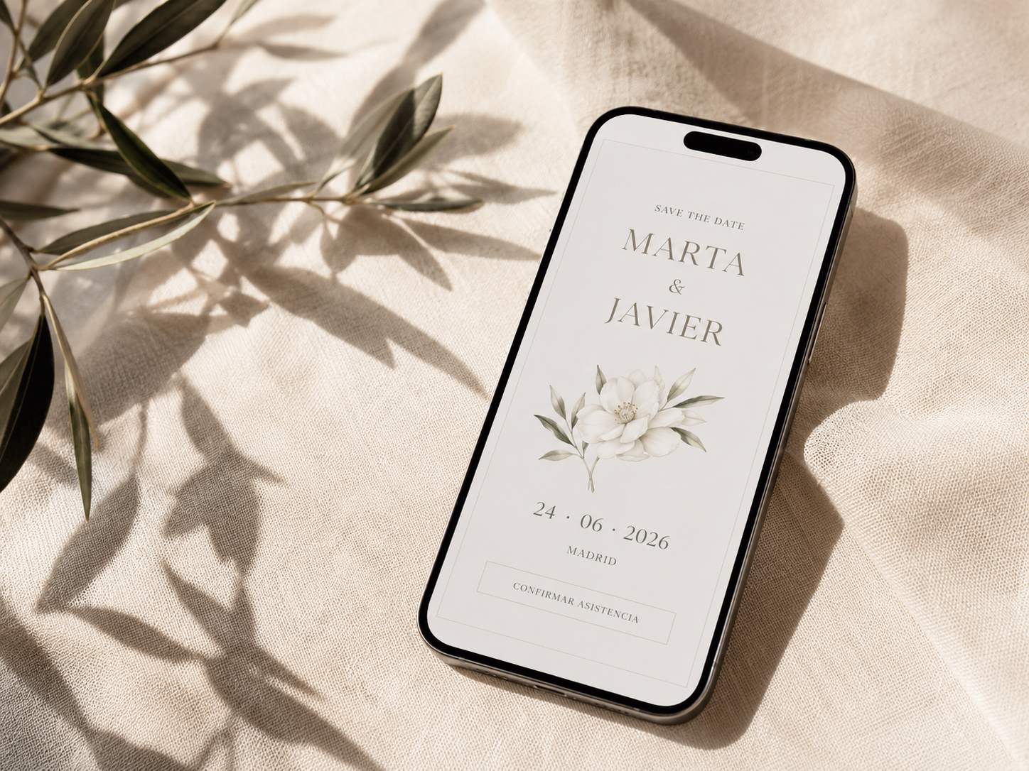 Mockup de invitación digital de boda en iPhone